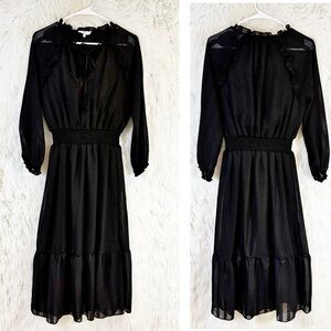 NSR Women's Black Midi Dress Ruffle Neck Size S